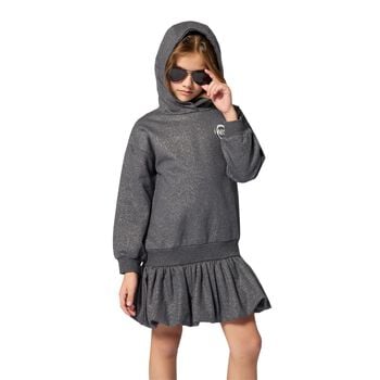 Girls Grey Logo Hooded Dress