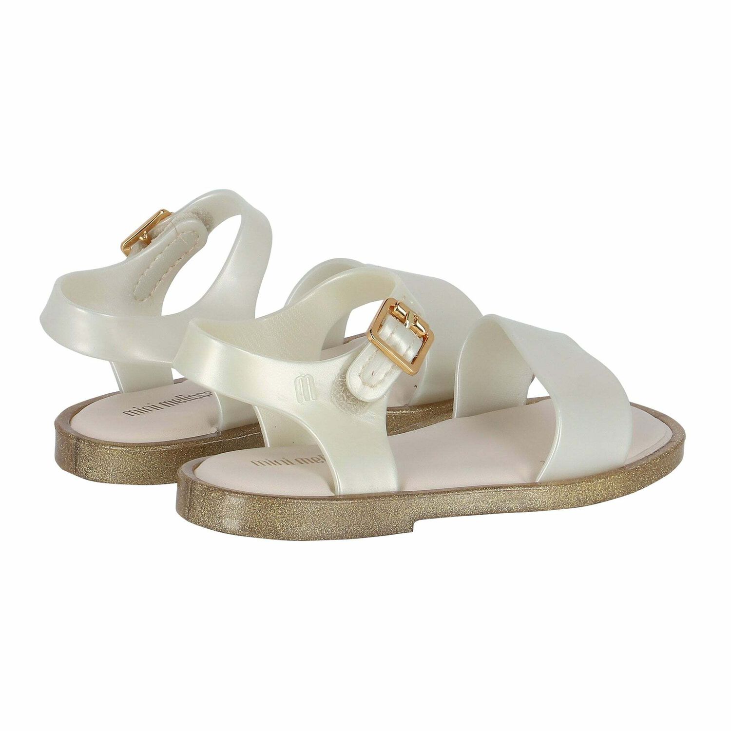 Younger Girls Ivory & Gold Jelly Sandals, 1, hi-res