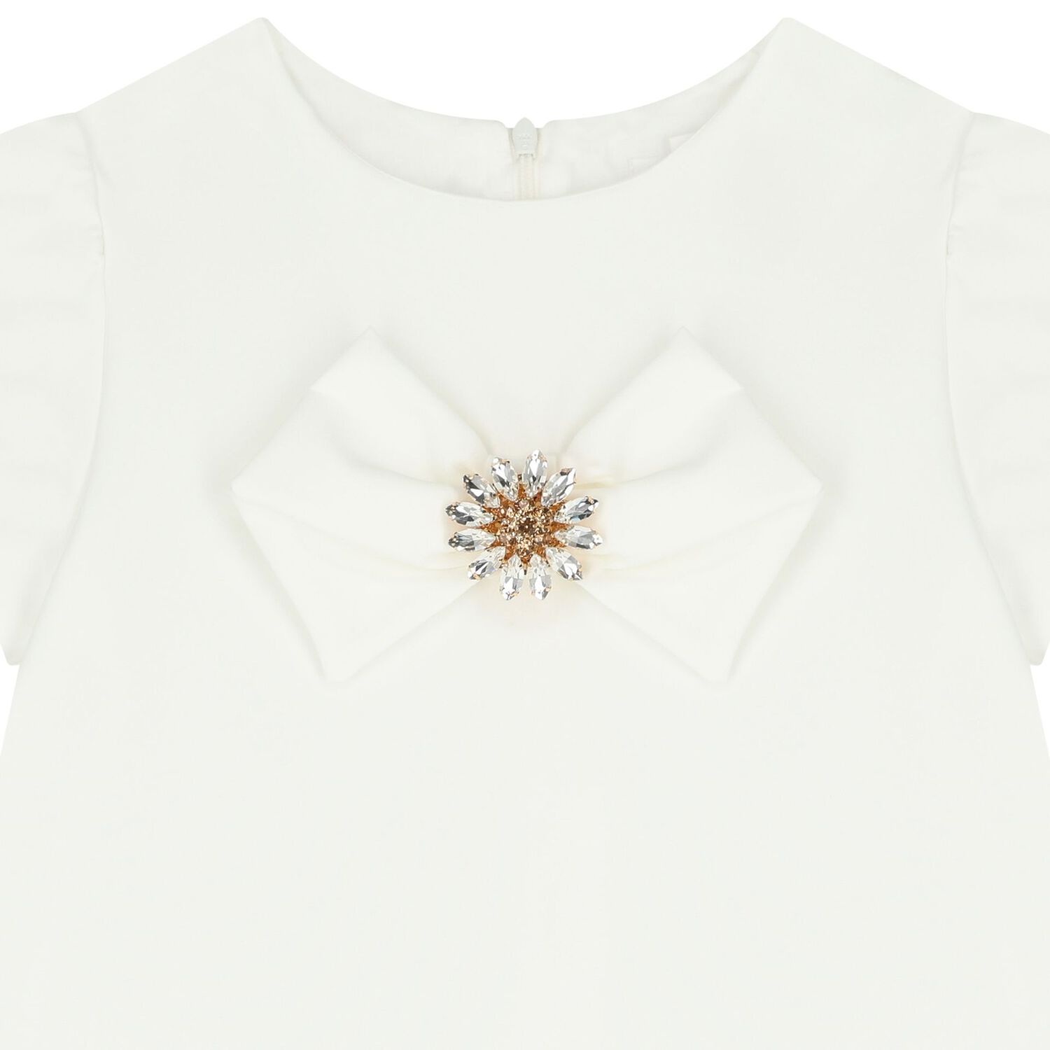 Girls White Bow Diamante Dress, 1, hi-res