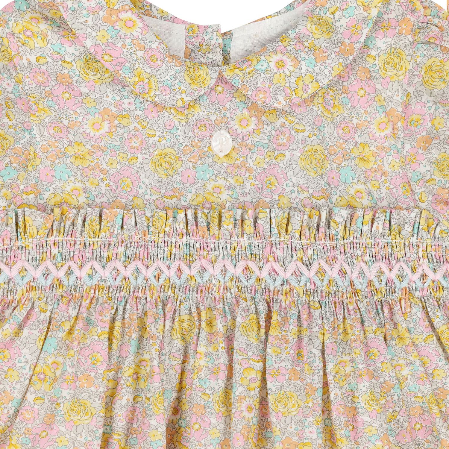 Baby Girls Yellow & Pink Floral Dress, 1, hi-res