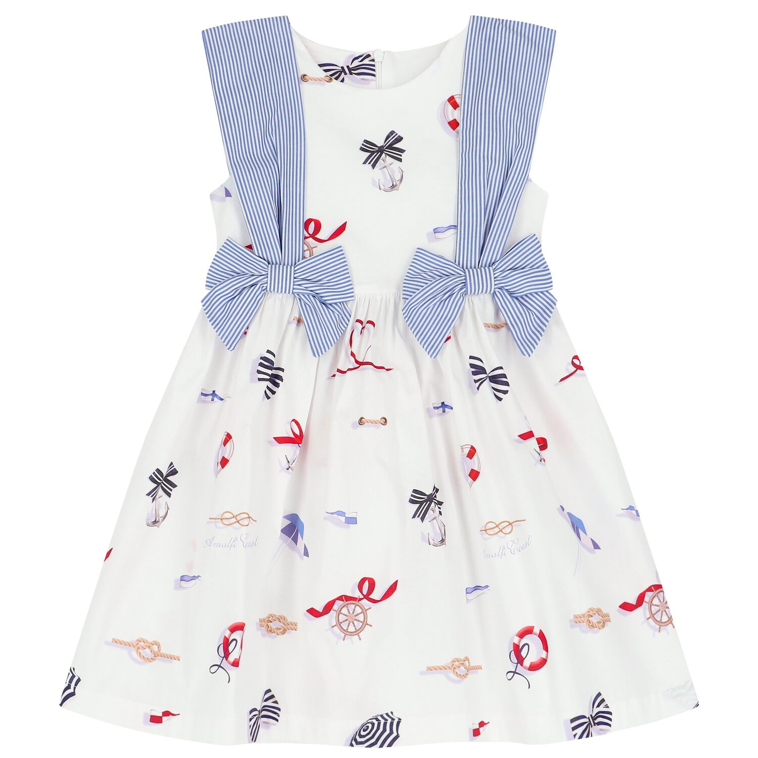 Girls White & Blue Bow Dress, 1, hi-res image number null