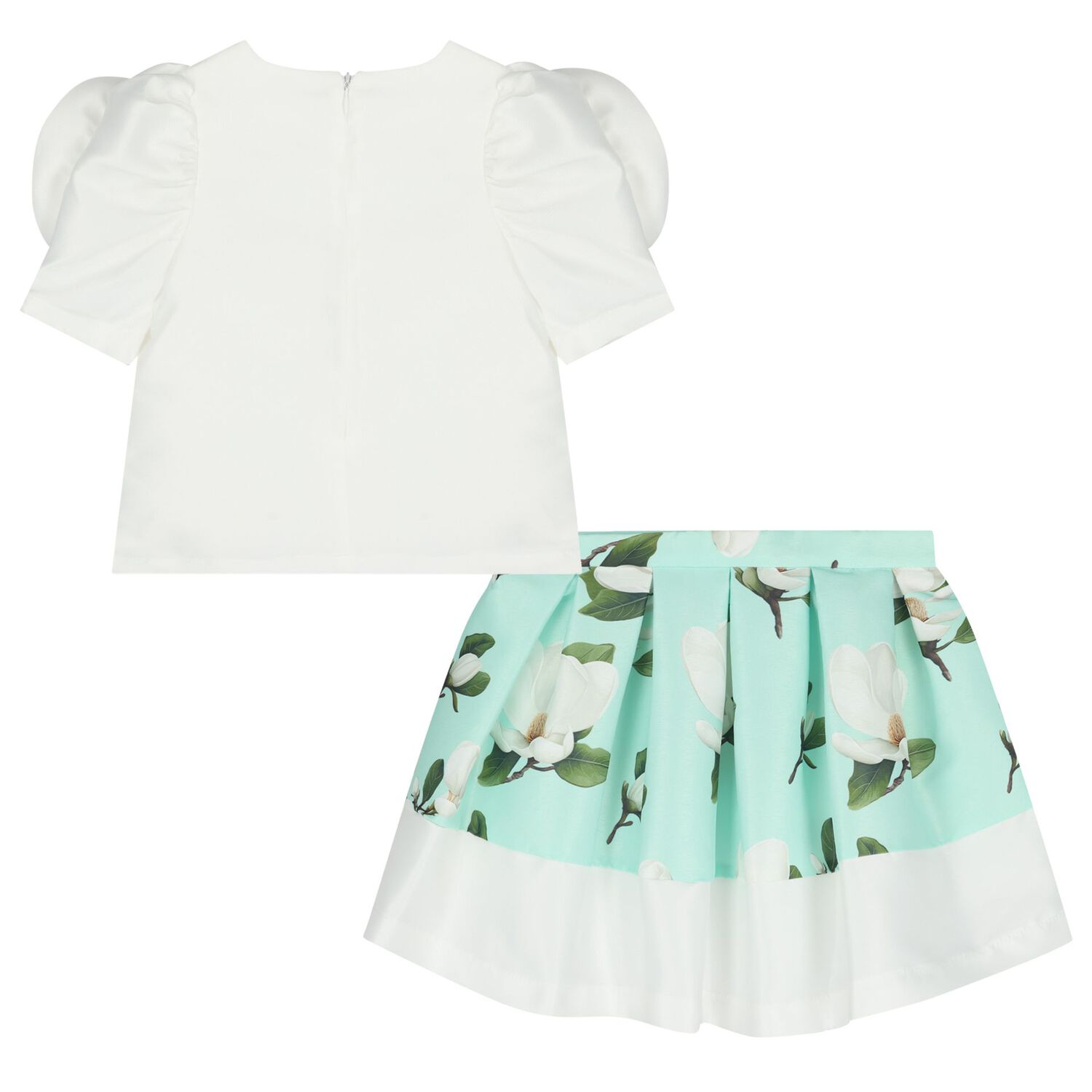 Girls White & Green Floral Skirt Set, 1, hi-res