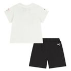 Younger Boys White & Black Logo Short Set, 1, hi-res
