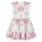 Girls White Floral Patchwork Dress, 1, hi-res