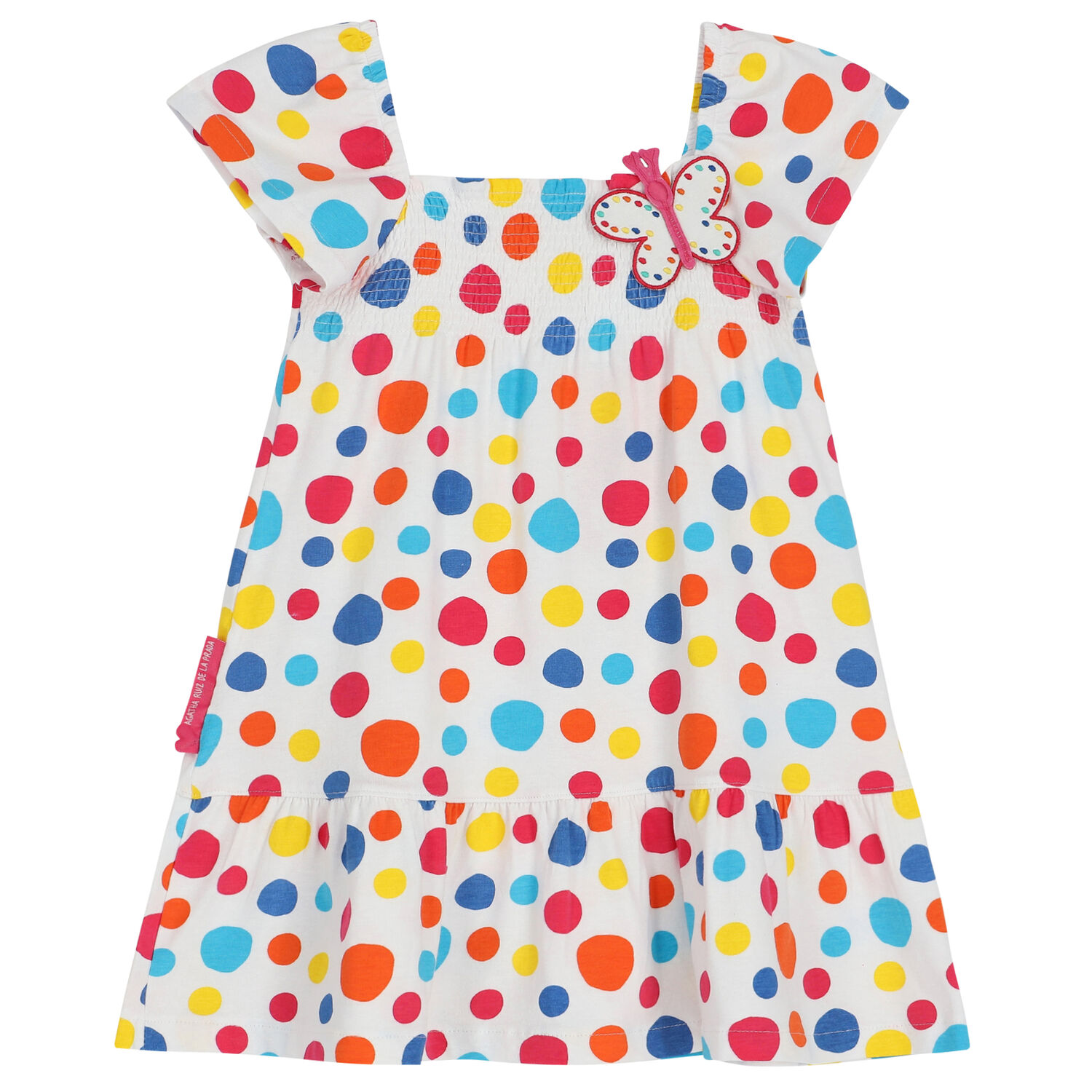Girls White Polka Dot Dress, 1, hi-res