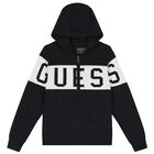 Boys Black & White Logo Knitted Hooded Zip Up Top, 1, hi-res