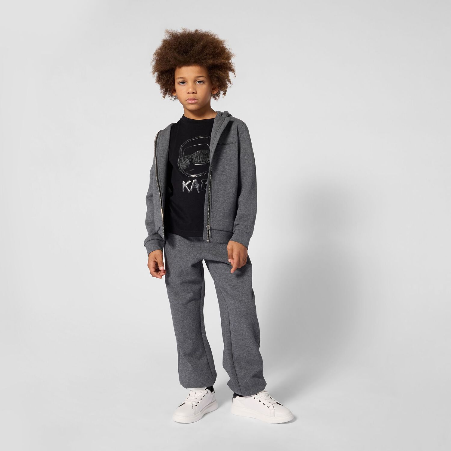 Boys Grey Logo Hooded Zip Up Top, 1, hi-res