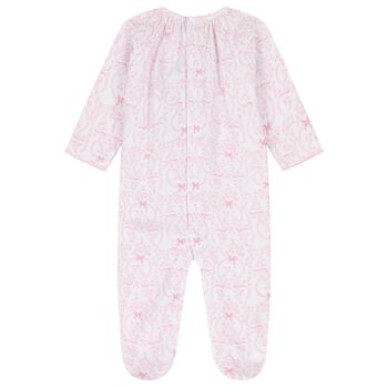  Baby Girls White & Pink Delicate Blooming Bow Babygrow