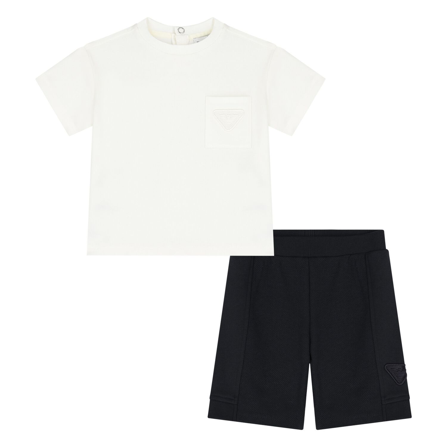 Younger Boys White & Navy Blue Shorts Set, 1, hi-res