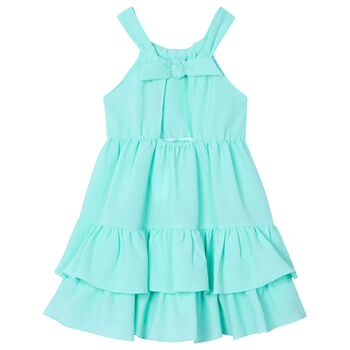 Girls Aqua Ruffled Dress