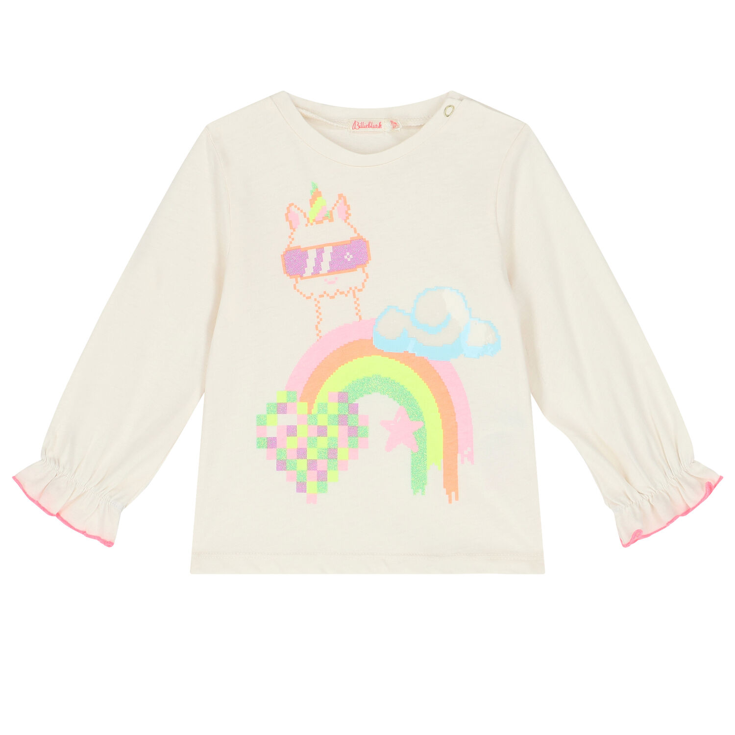 Younger Girls Ivory Llama Long Sleeve Top, 1, hi-res