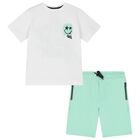 Boys White & Green Shorts Set, 1, hi-res