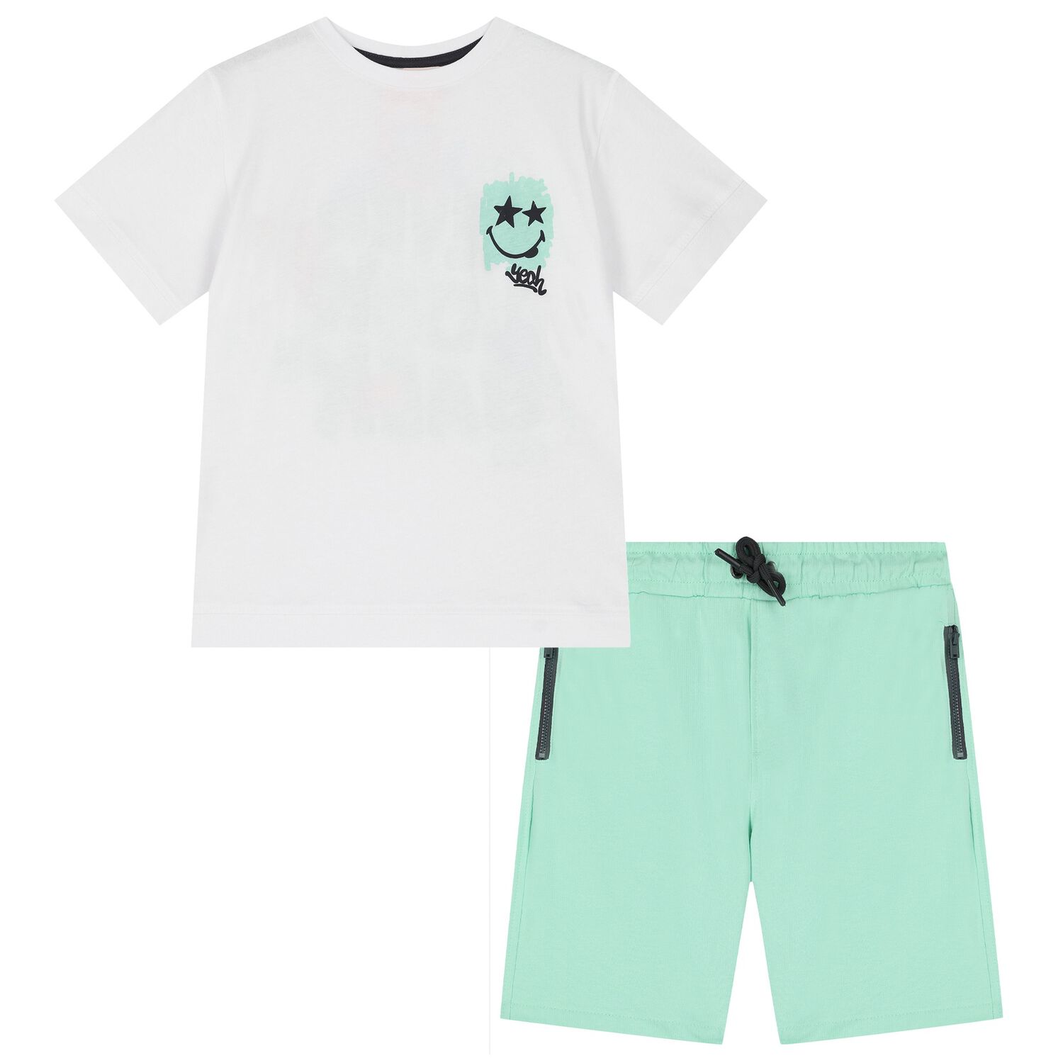Boys White & Green Shorts Set, 1, hi-res