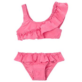 Girls Pink Ruffled Bikini