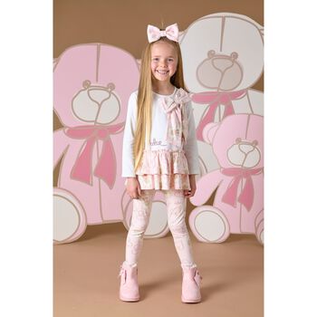 Girls White & Pink Logo leggings Set 