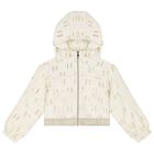 Girls Ivory & Gold Hooded Zip Up Top, 1, hi-res