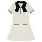 Girls White Jacquard Bow Dress, 1, hi-res