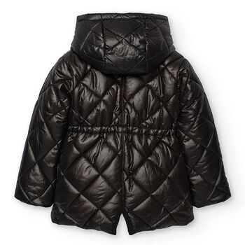 Girls Black Quilted Puffer Jacket, 1 Girls Black Quilted Puffer Jacket