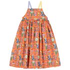 Girls Orange Logo Flower Dress, 1, hi-res