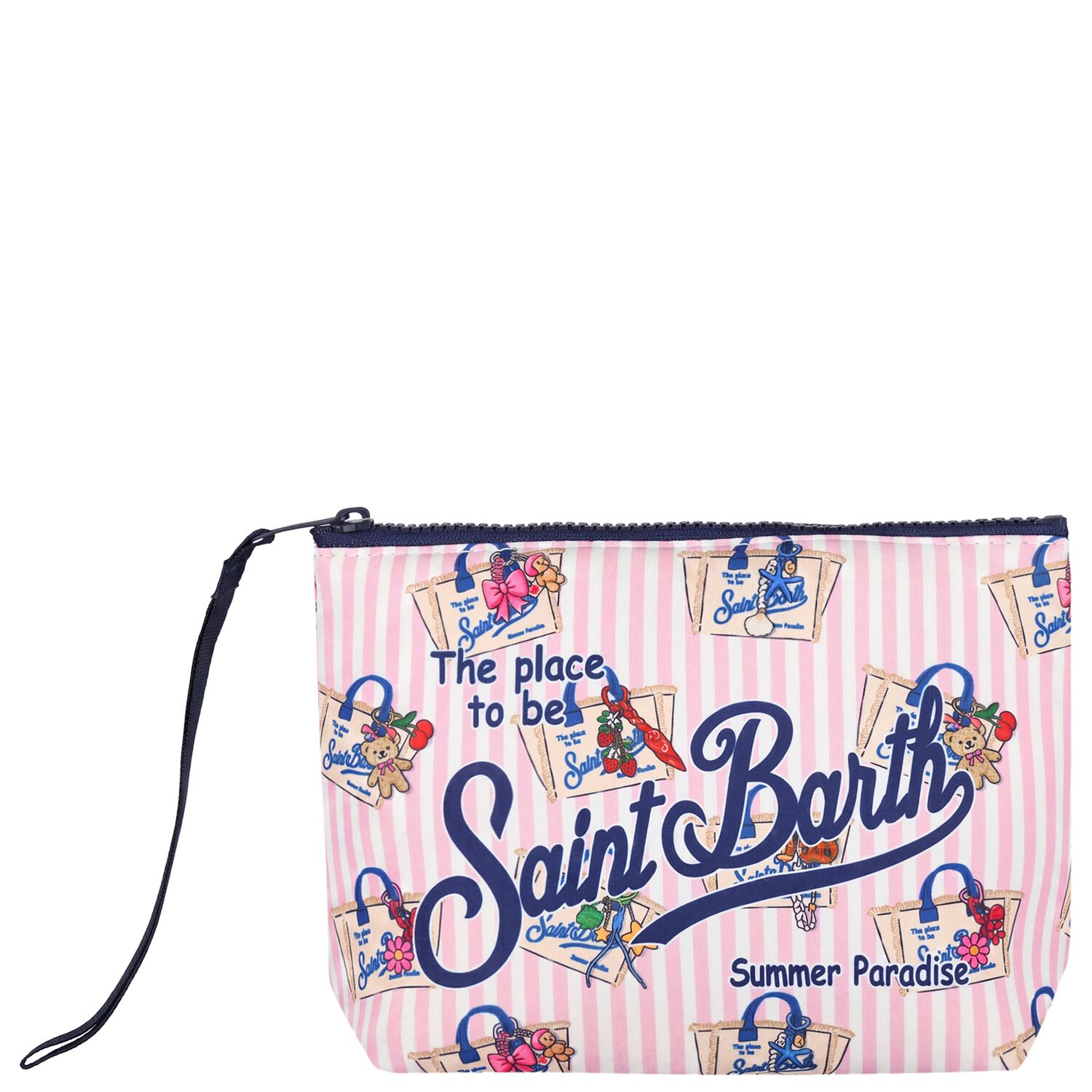 Girls White & Pink Striped Aline Logo Pouch ( 15cm ), 1, hi-res
