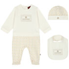 Ivory & Gold Logo Babygrow Set, 1, hi-res
