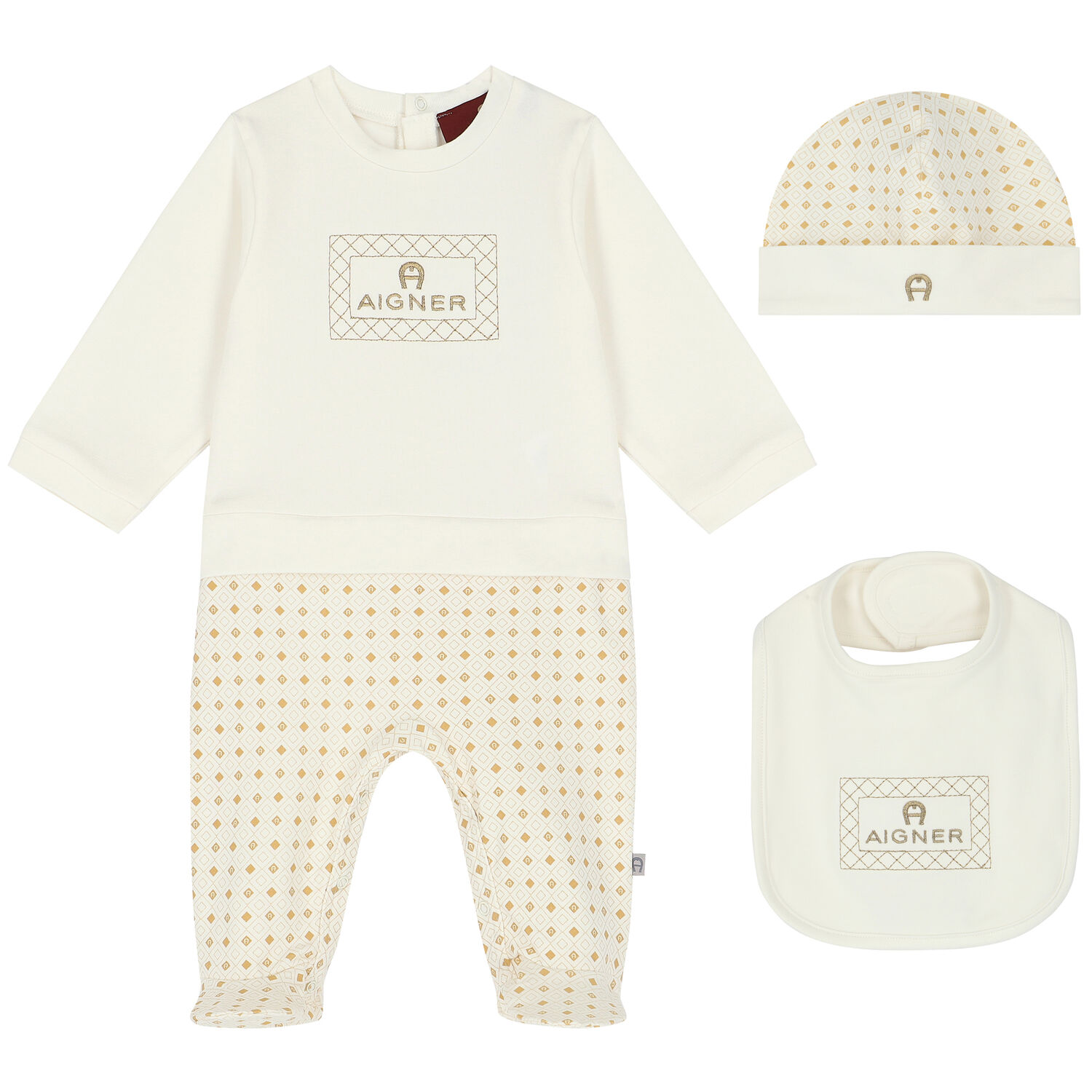 Ivory & Gold Logo Babygrow Set, 1, hi-res