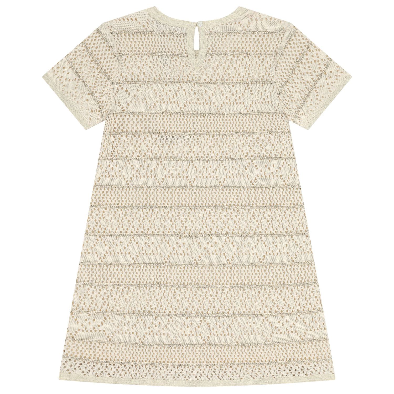 Girls Beige Logo Knitted Dress, 1, hi-res