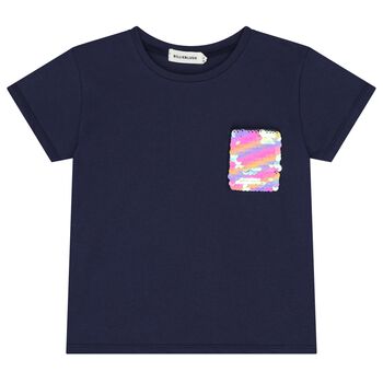 Girls Navy Blue Sequin T-Shirt