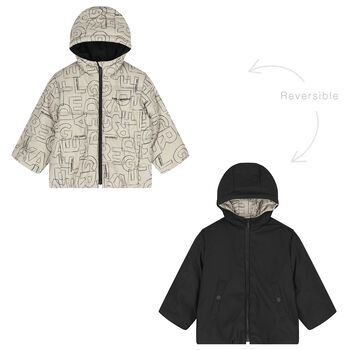 Boys Beige & Black Logo Reversible Puffer Jacket