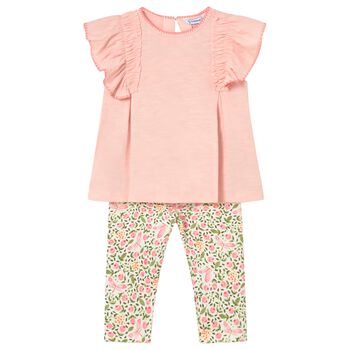 Younger Girls Pink, White & Green Leggings Set
