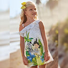 Girls White Graphic Dress, 1, hi-res