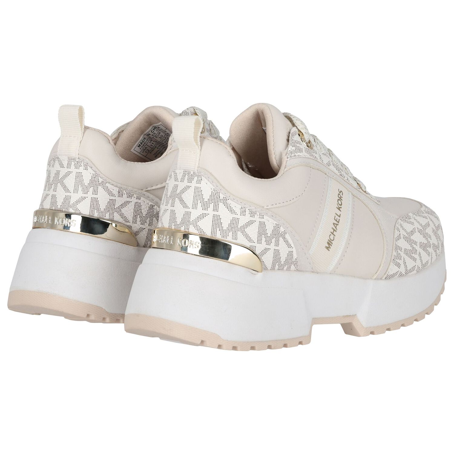 Girls Ivory & Gold Logo Trainers, 1, hi-res