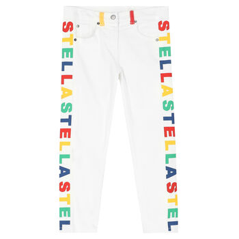 Girls White Logo Jeans