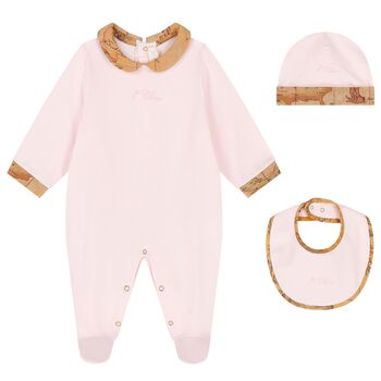 Baby Girls Pink & Beige Geo Map Babygrow Gift Set