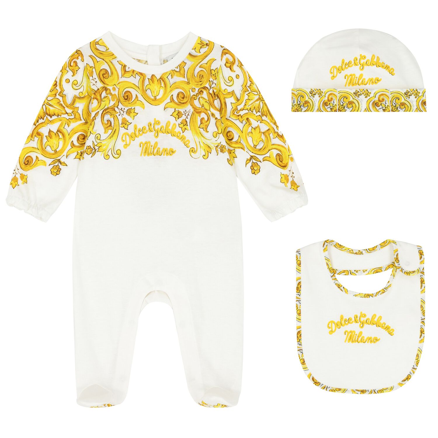 Baby Girls White & Yellow Majolica Babygrow Gift Set, 1, hi-res