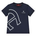 Younger Boys Navy Blue Logo T-Shirt , 3, hi-res