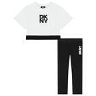 Girls White & Black Logo Leggings Set, 1, hi-res
