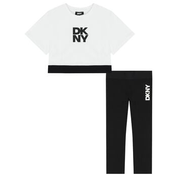 Girls White & Black Logo Leggings Set