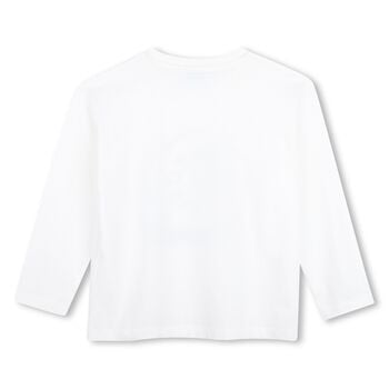 Girls White Boke Flower Logo Long Sleeve Top