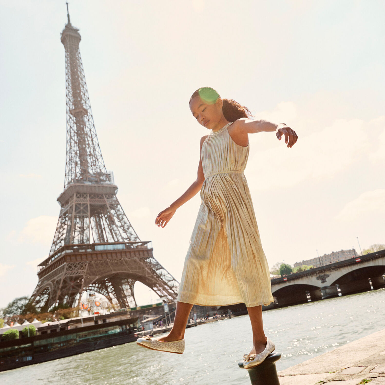 Girls Gold Logo Ballerina Shoes, 1, hi-res image number null