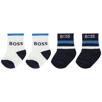 Baby Boys Navy Blue, White & Blue Logo Socks (2 Pack)