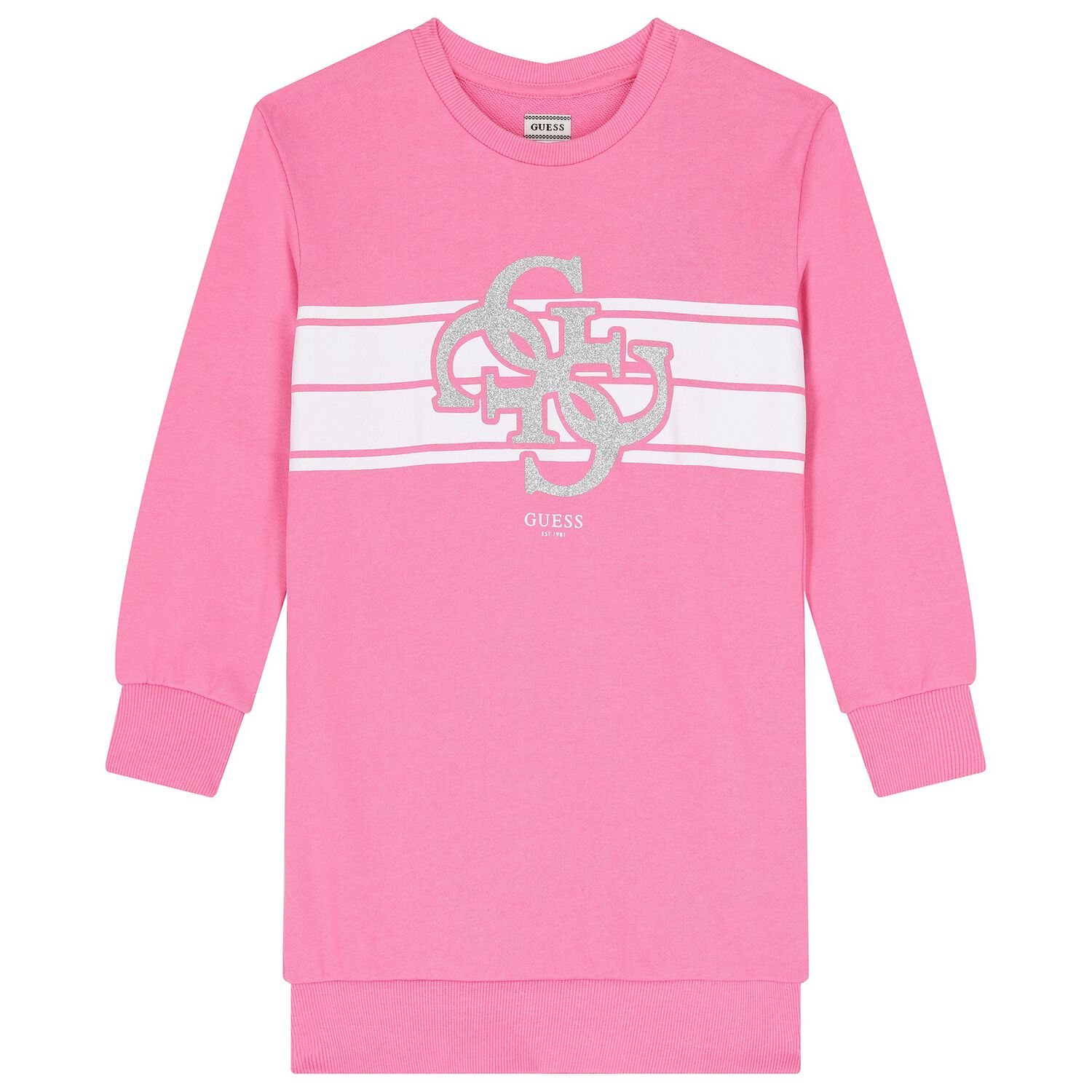 Girls Pink Logo Sweatshirt Dress, 1, hi-res image number null
