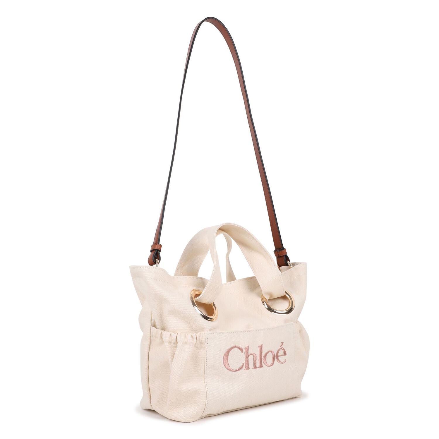 Girls Mini Me Beige Logo Tote Bag, 1, hi-res