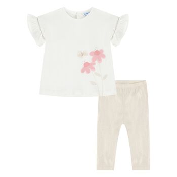Younger Girls Ivory & Gold Leggings Set