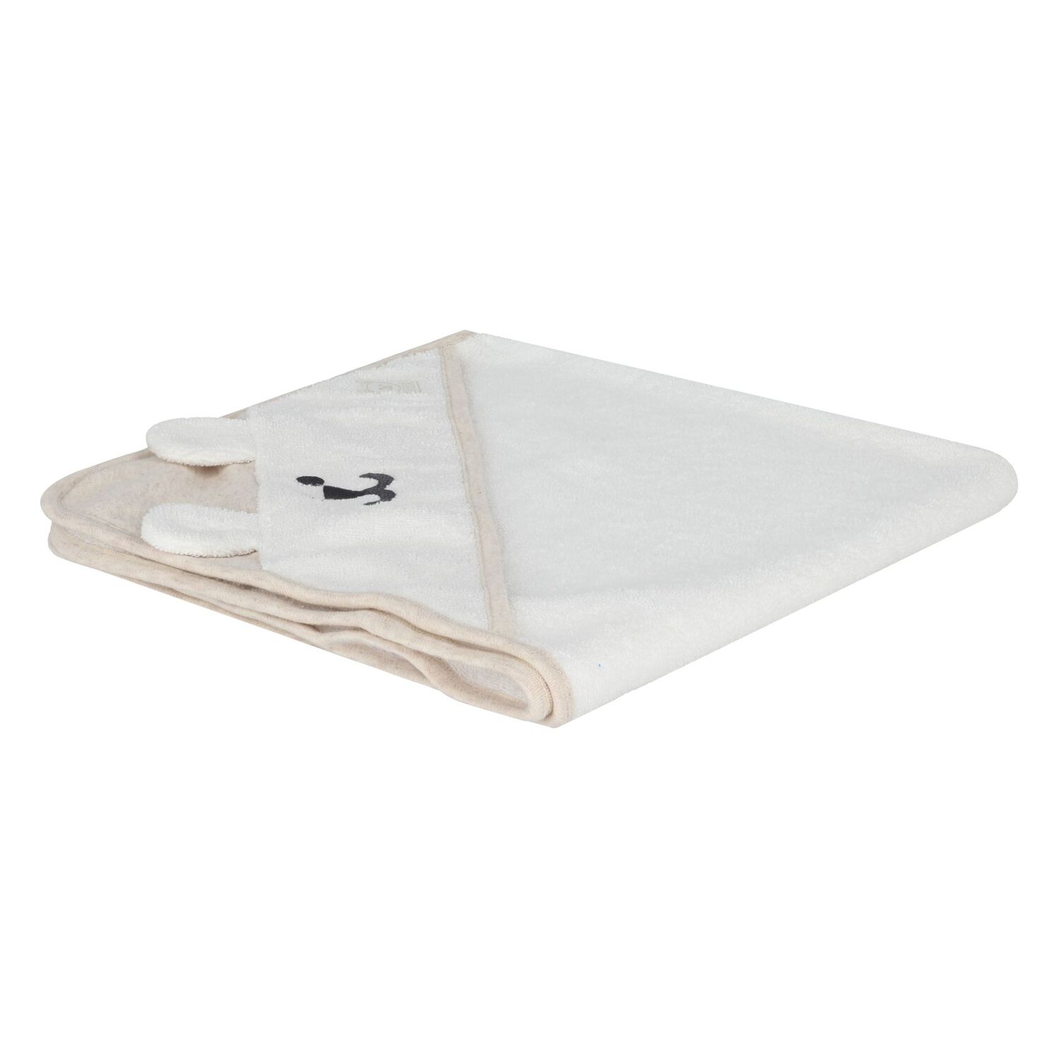 White & Beige Logo Hooded Baby Towel, 1, hi-res