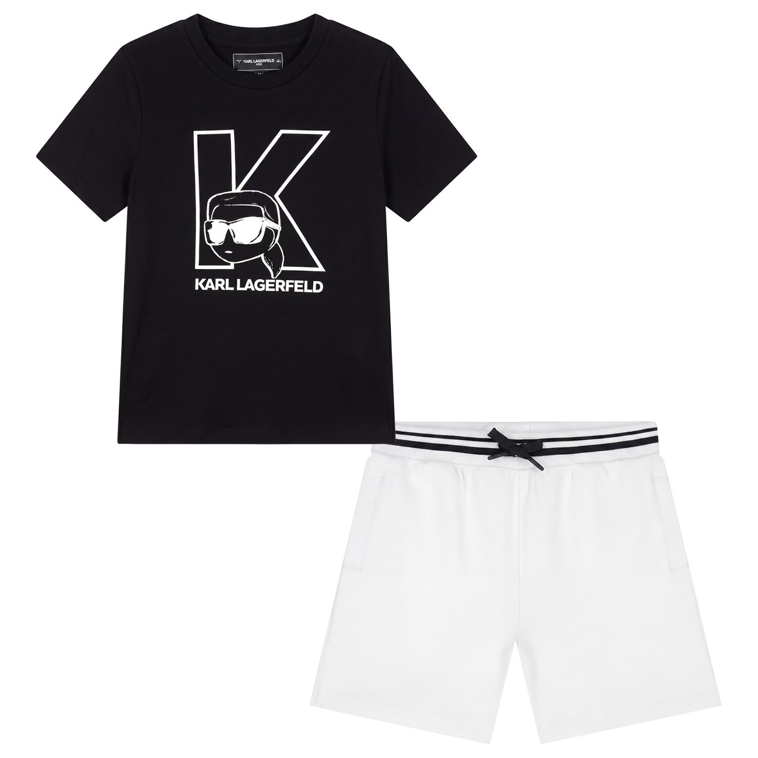 Boys Black & White Logo Shorts Set, 1, hi-res