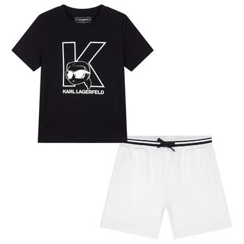 Boys Black & White Logo Shorts Set