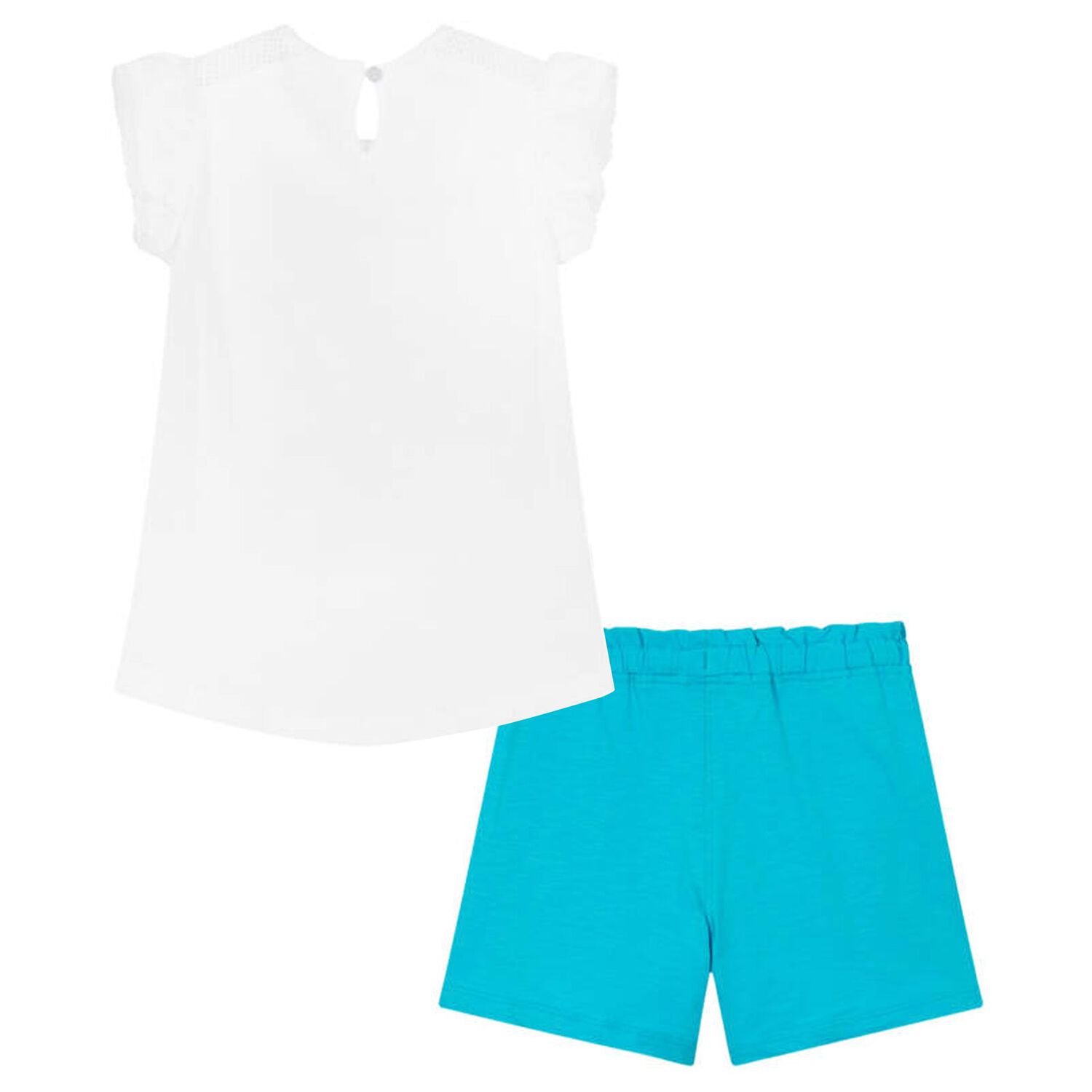 Girls White & Blue Flower Shorts Set, 1, hi-res image number null