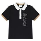 Baby Boys Black & Beige Polo & Shorts Set, 1, hi-res