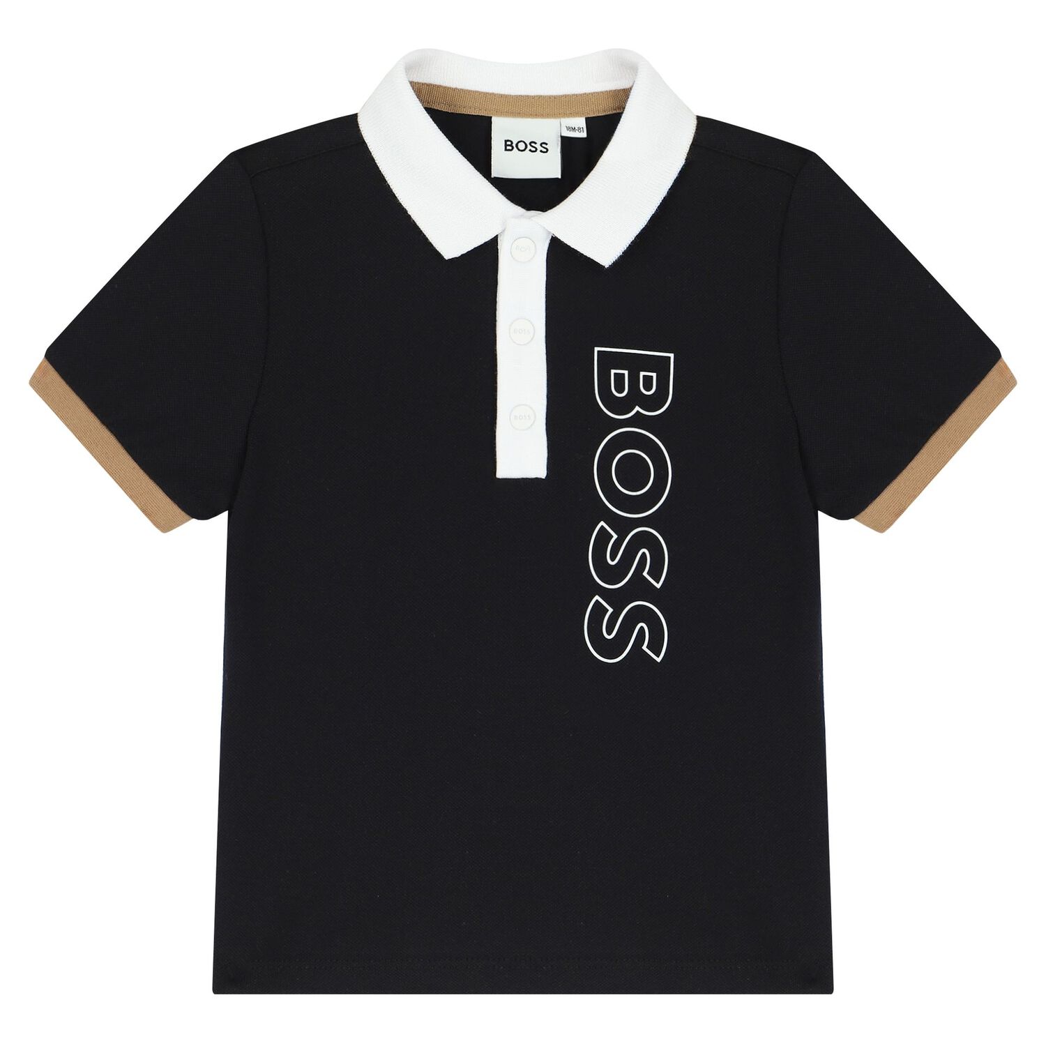 Baby Boys Black & Beige Polo & Shorts Set, 1, hi-res image number null